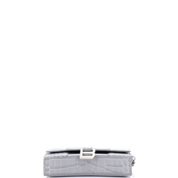 Balenciaga Hourglass Chain Wallet Crocodile Embossed Leather Gray - Picture 4 of 6